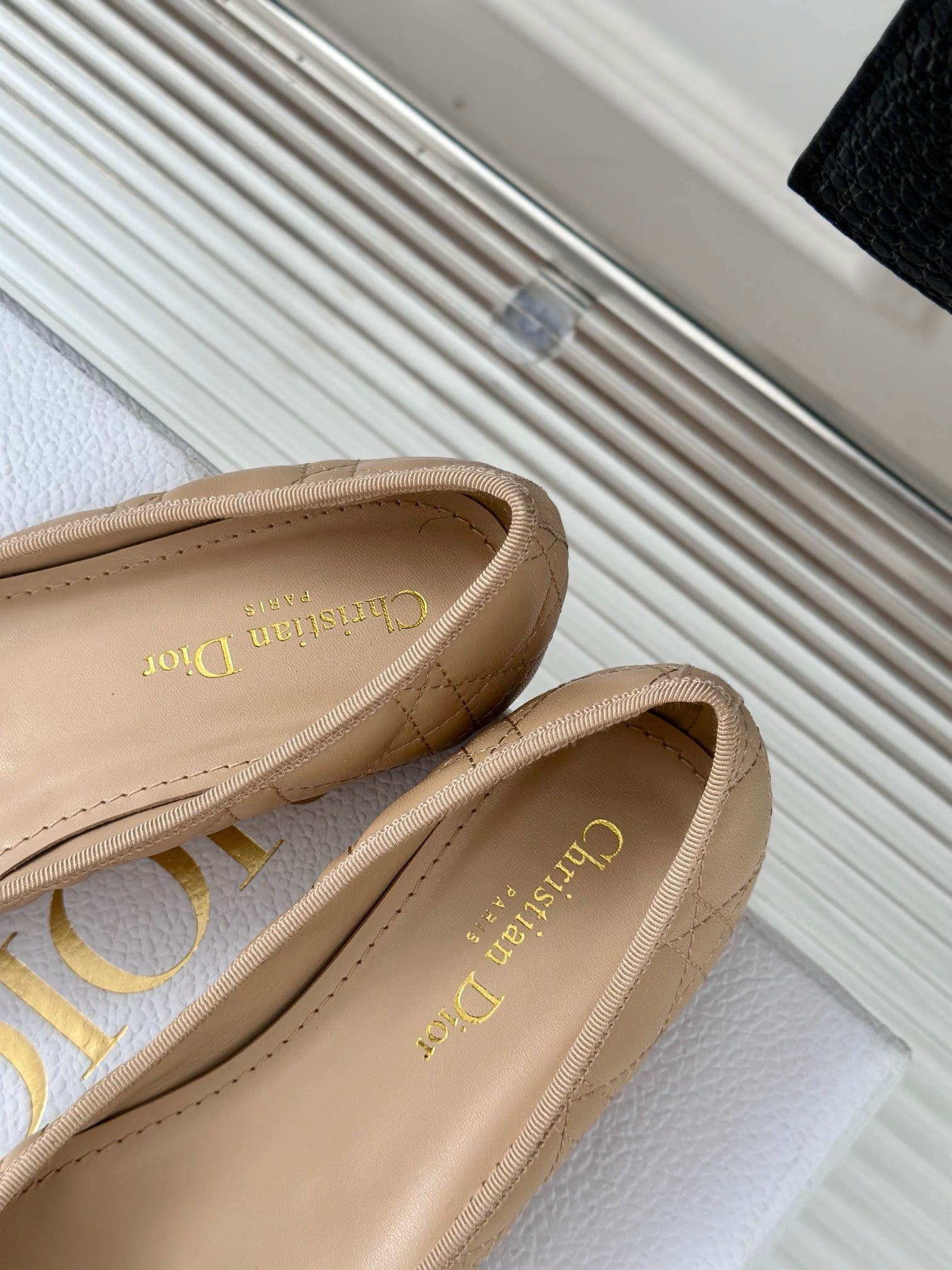 D*or ballerina flats in nude quilted cannage calfskin