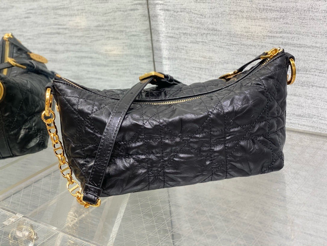 D*or D*orstar hobo bag with chain in black crinkled calfskin