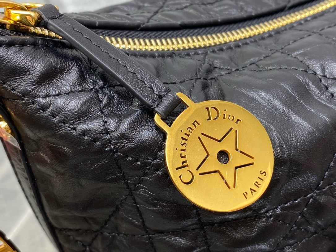 D*or D*orstar hobo bag with chain in black crinkled calfskin