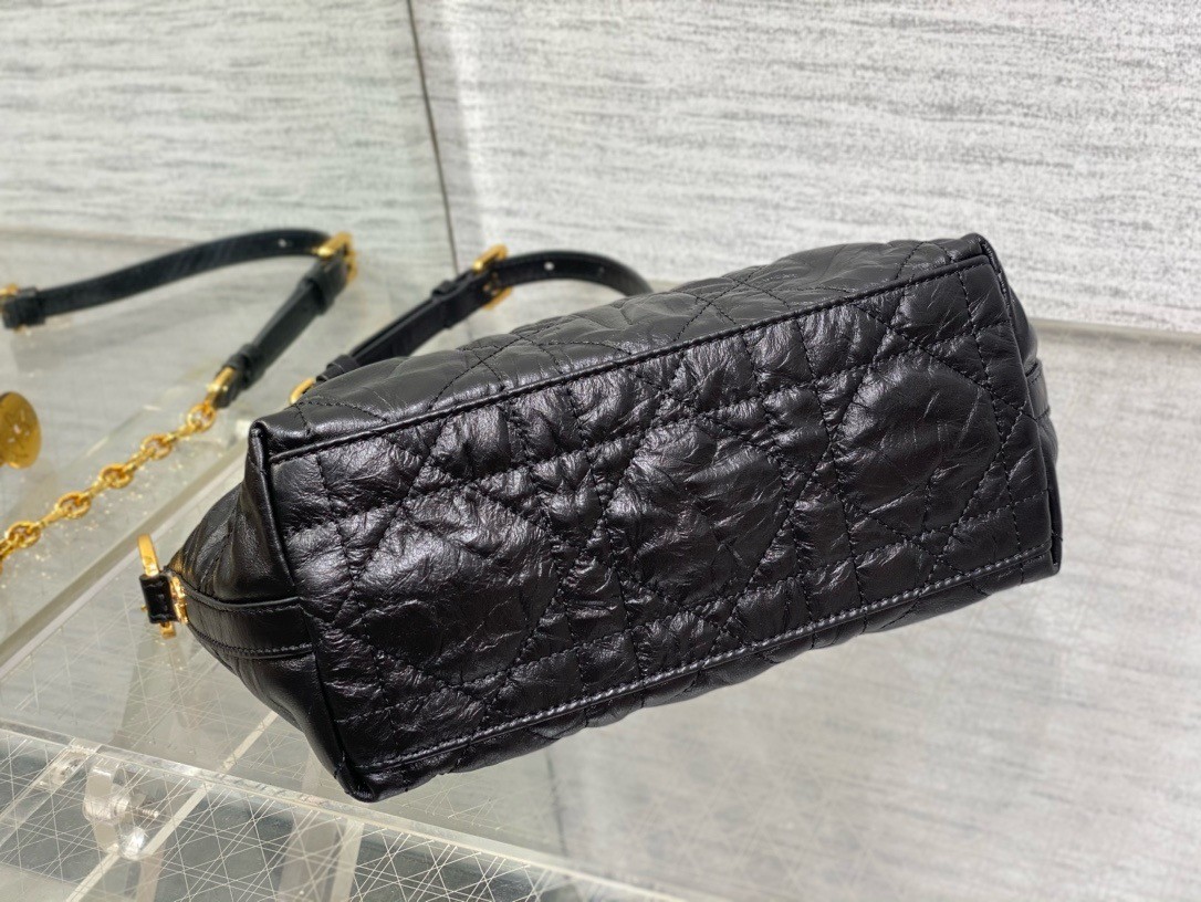 D*or D*orstar hobo bag with chain in black crinkled calfskin
