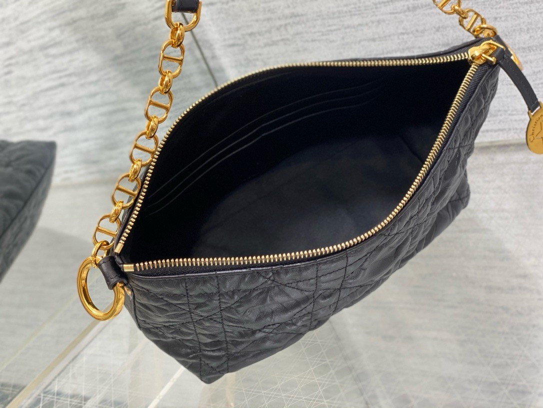 D*or D*orstar hobo bag with chain in black crinkled calfskin