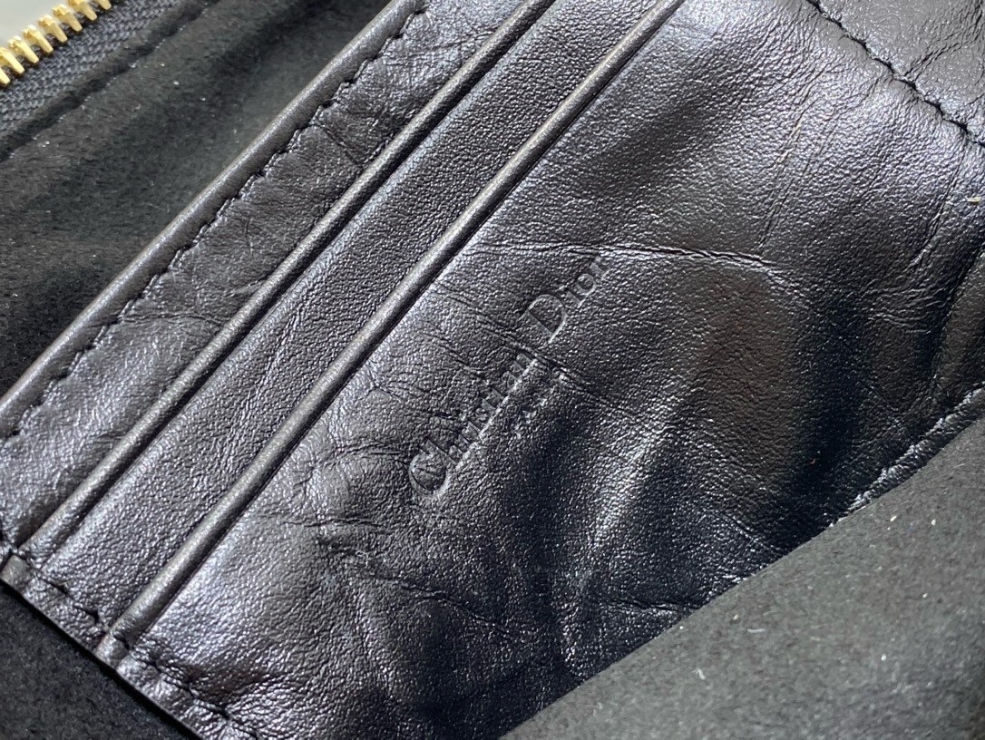 D*or D*orstar hobo bag with chain in black crinkled calfskin