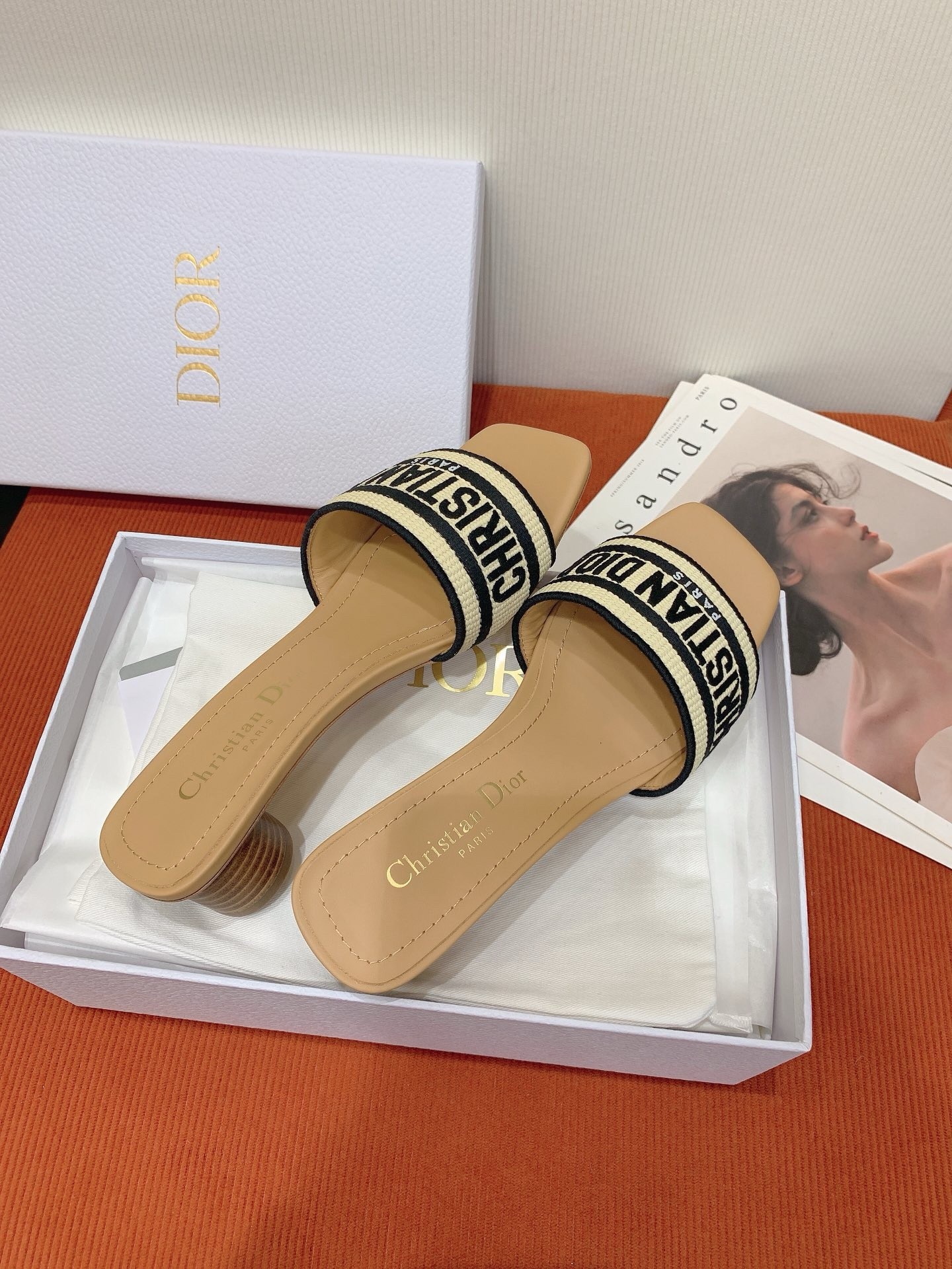 D*or dway heeled 35mm slides in natural raffia and embroidered cotton