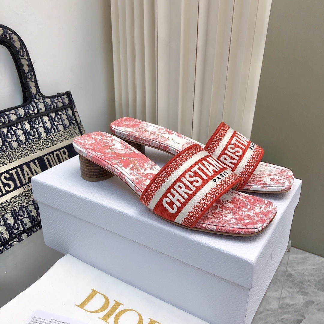 D*or D*oriviera dway heeled 35mm slides in coral toile de jouy sauvage cotton