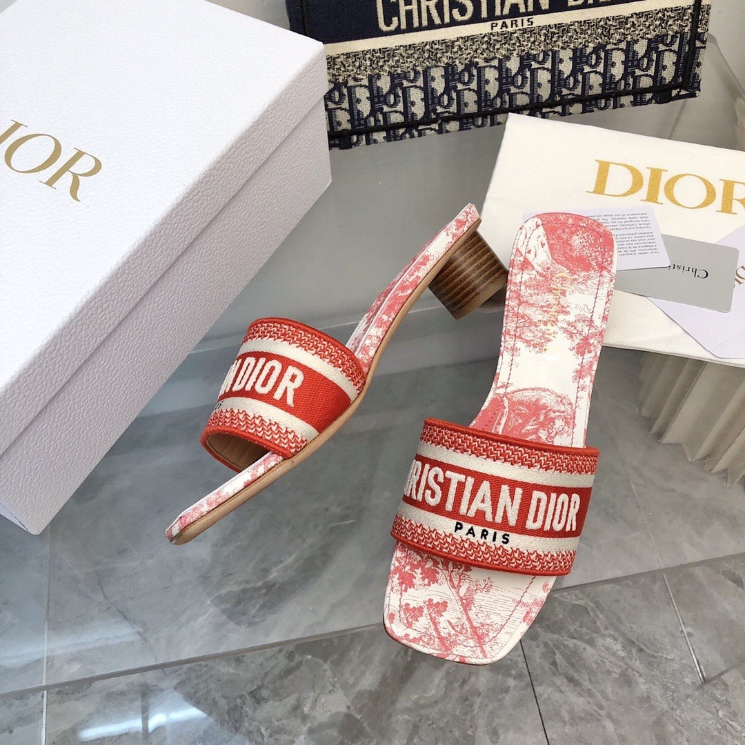 D*or D*oriviera dway heeled 35mm slides in coral toile de jouy sauvage cotton