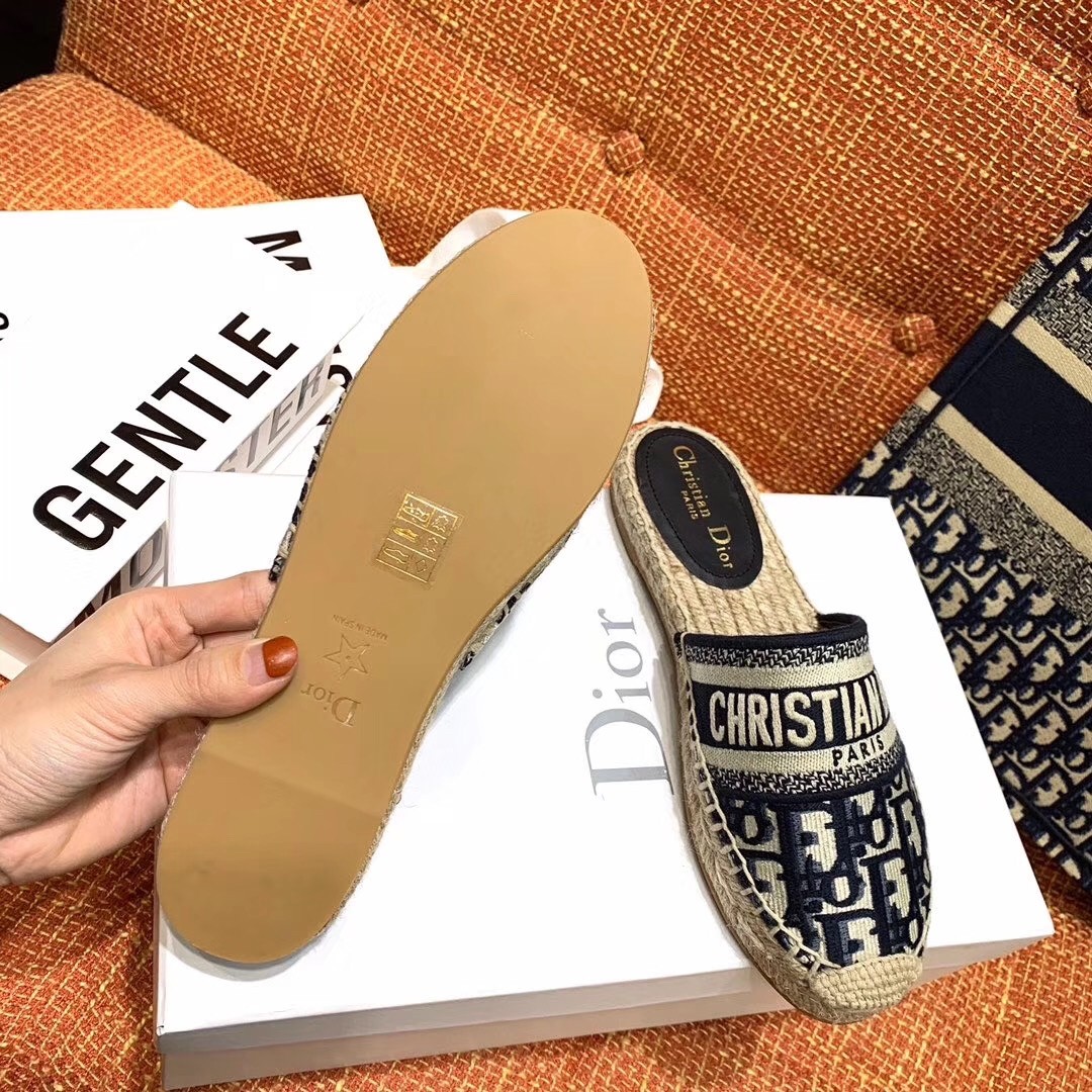 D*or granville mules in blue oblique embroidered cotton