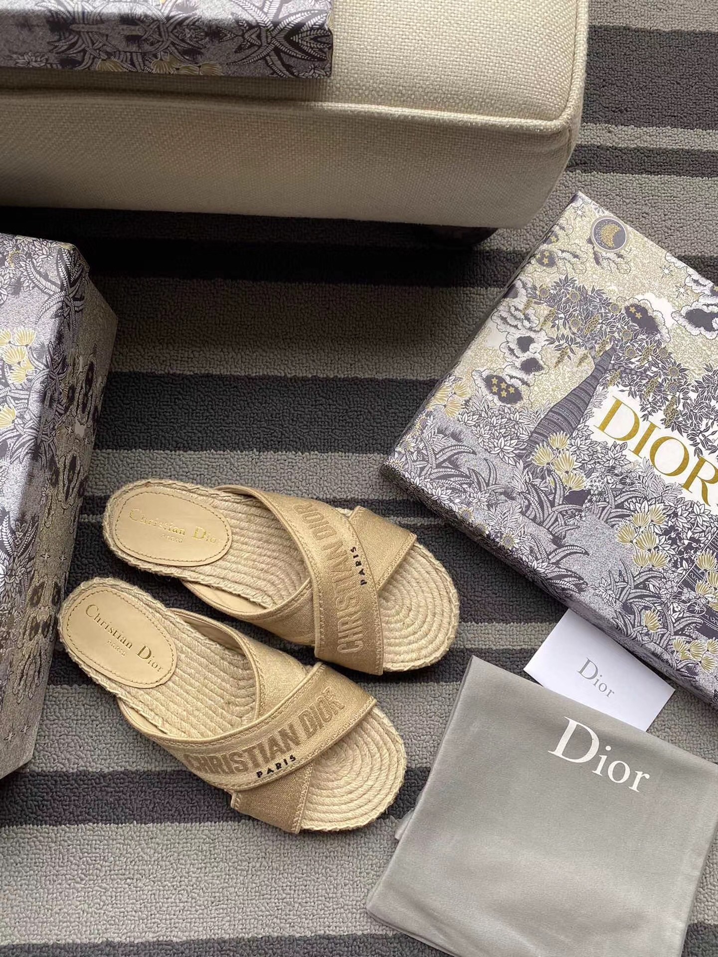 D*or granville espadrilles sandals in beige embroidered cotton