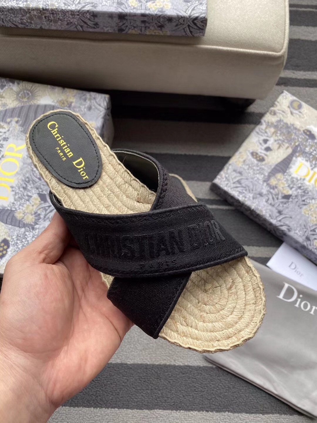 D*or granville espadrilles sandals in black embroidered cotton