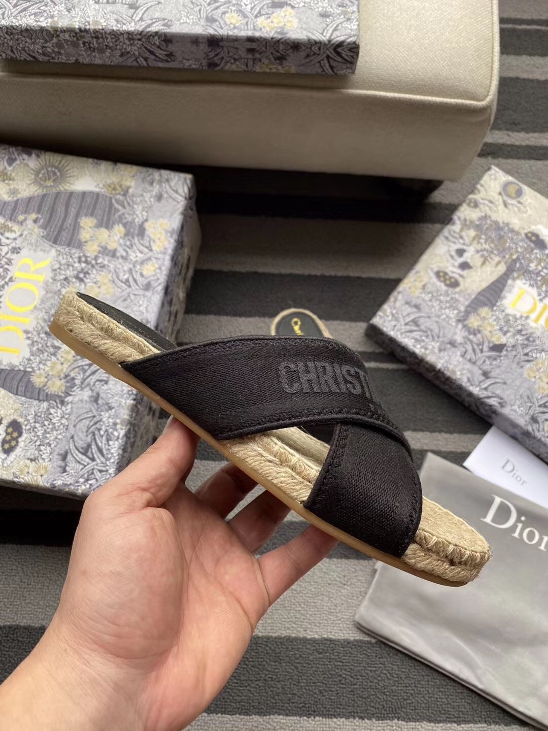 D*or granville espadrilles sandals in black embroidered cotton