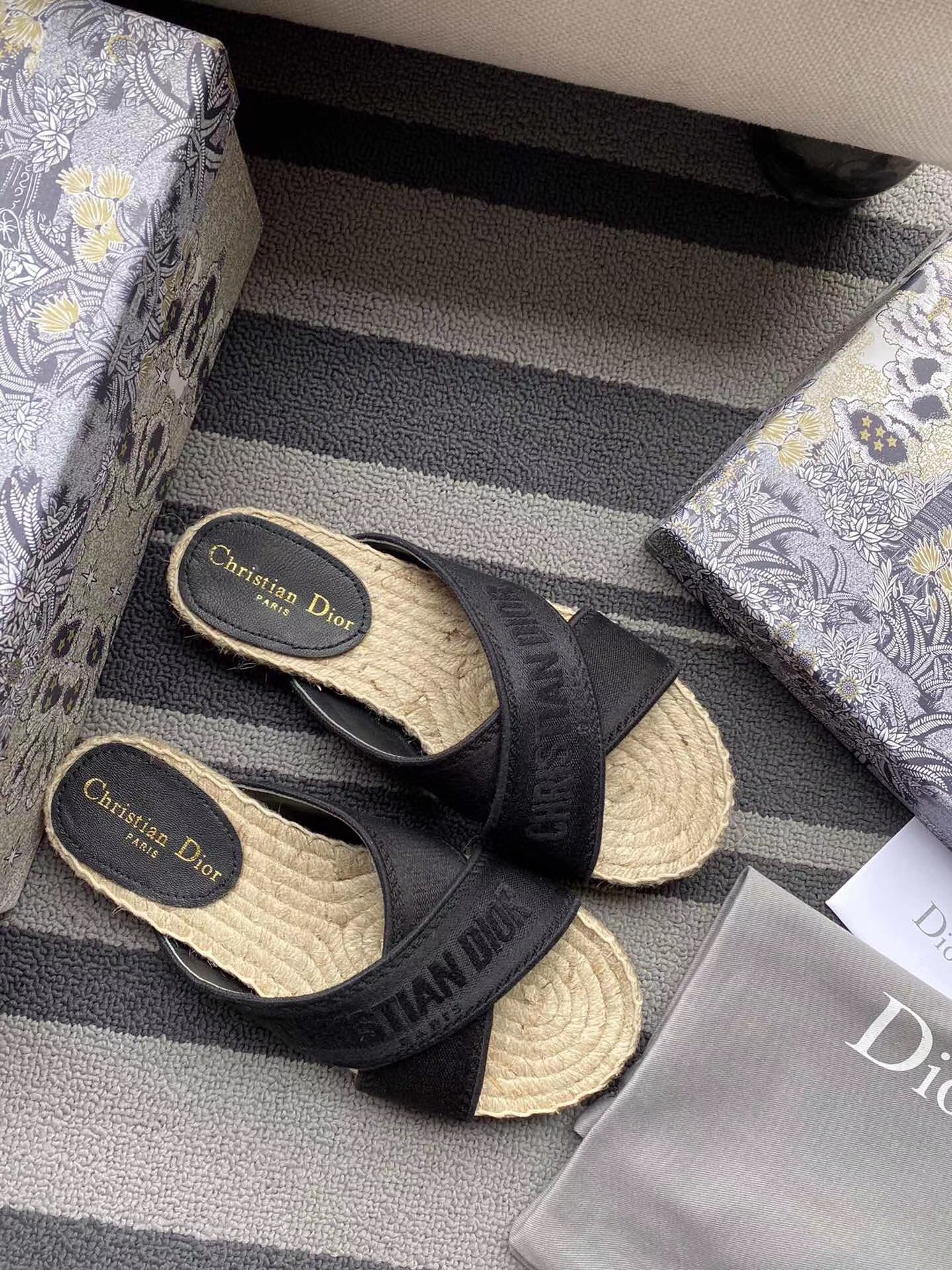 D*or granville espadrilles sandals in black embroidered cotton