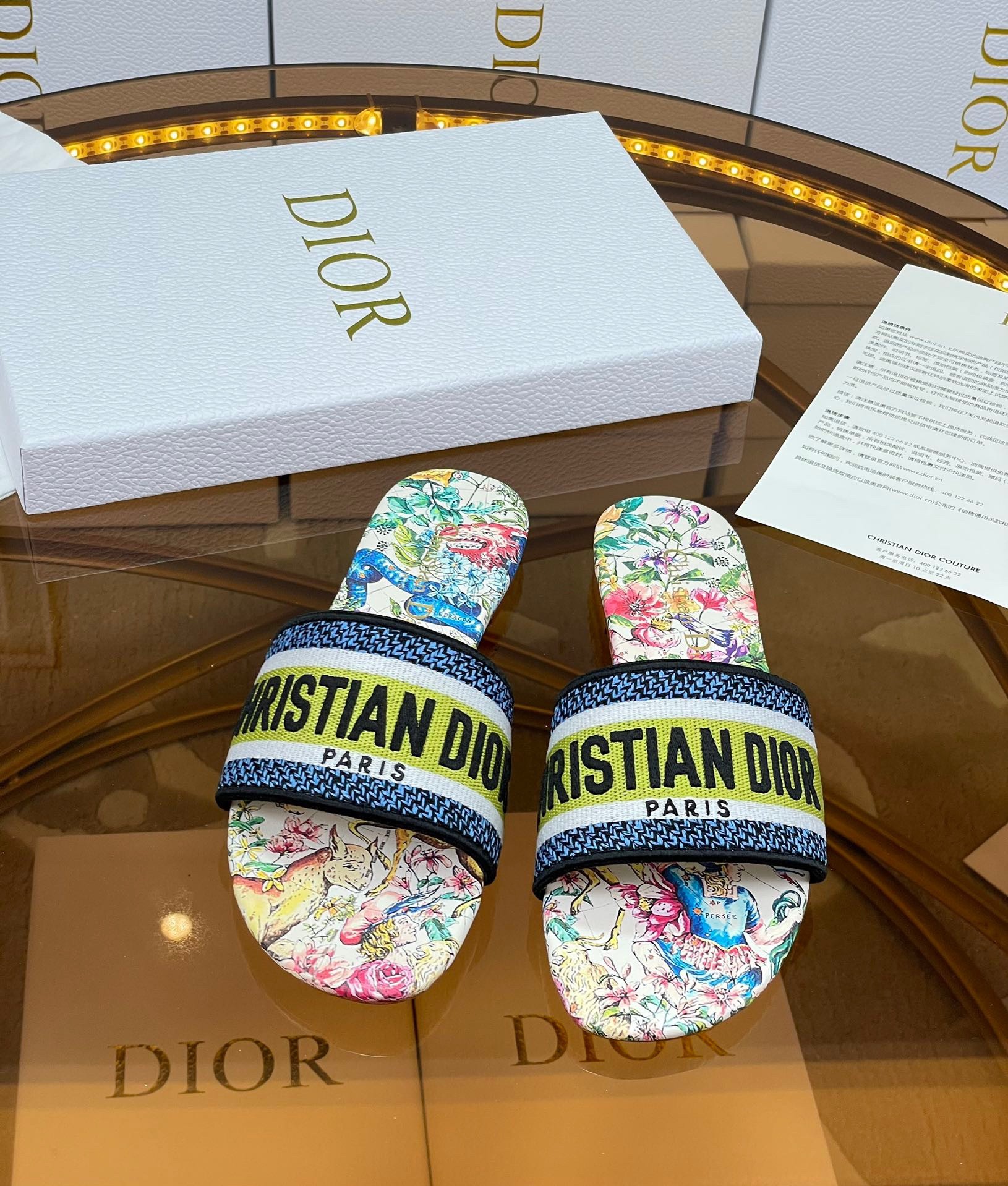 D*or dway slide in white multicolor d-constellation embroidered cotton