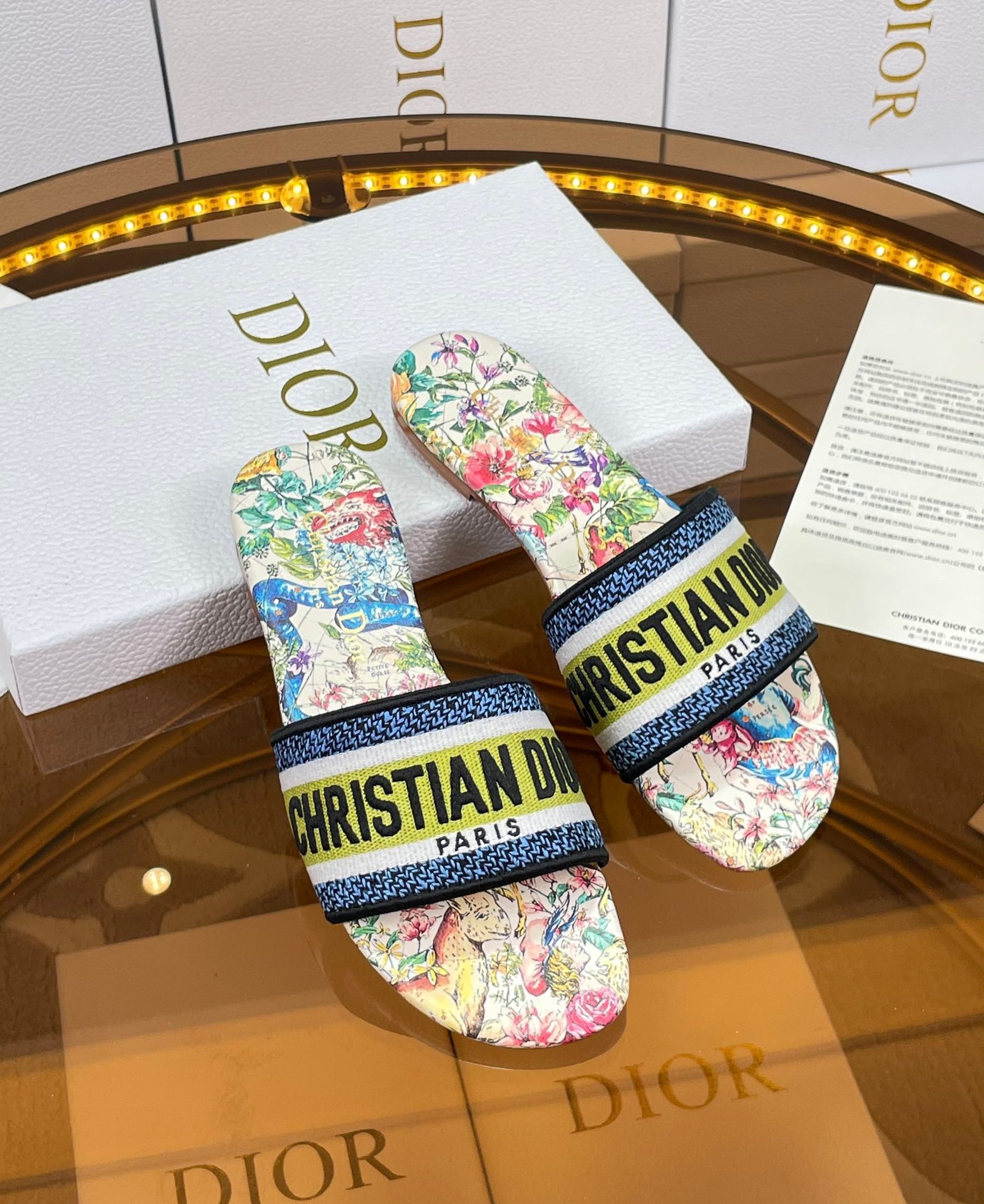 D*or dway slide in white multicolor d-constellation embroidered cotton