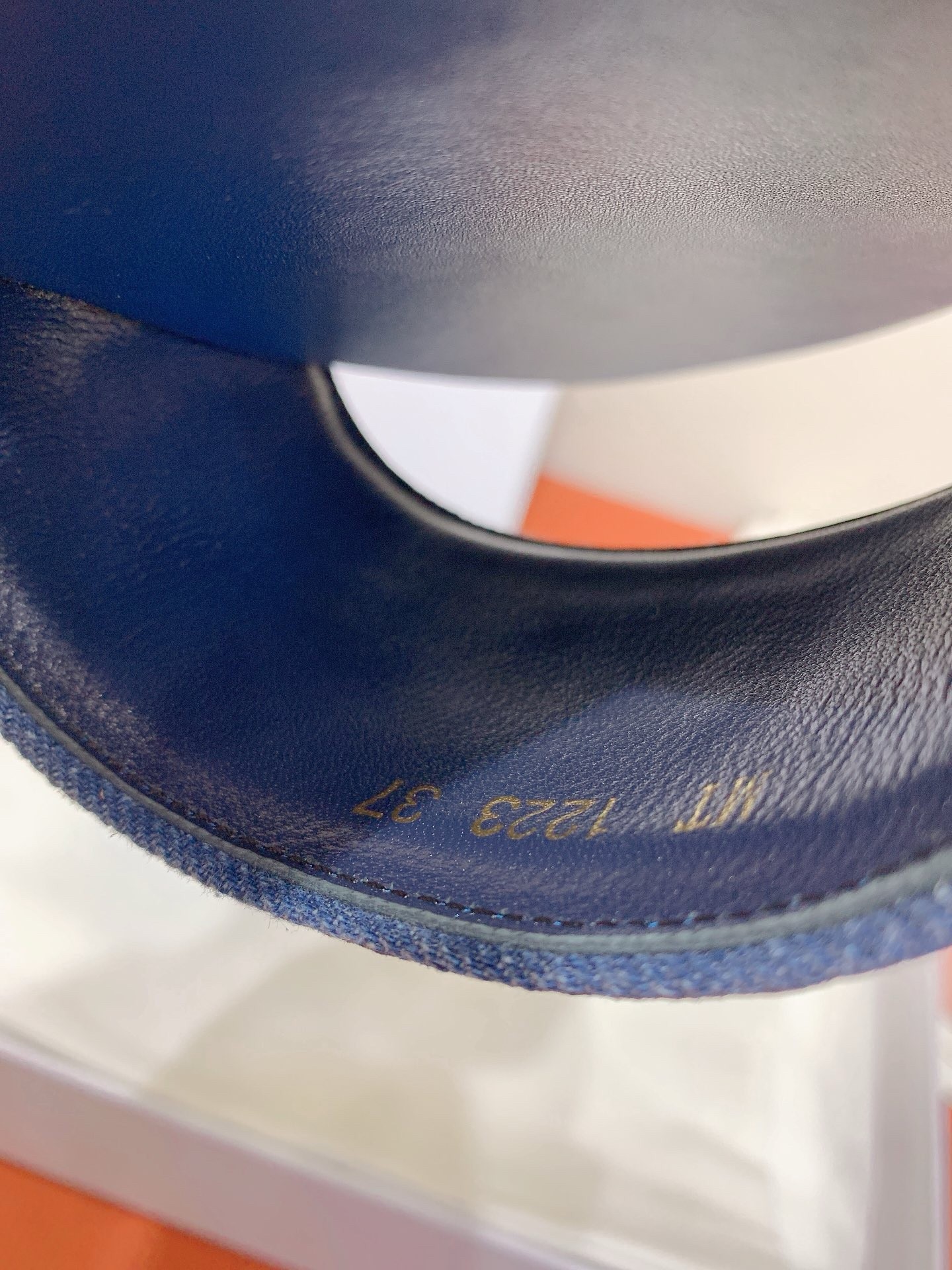 D*or dway slides in blue embroidered cotton denim