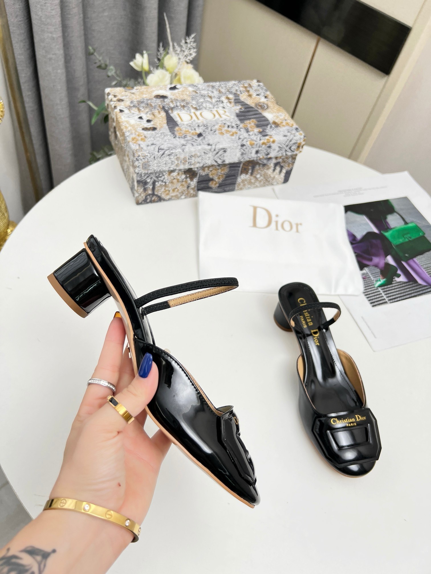 D*or day slingback pumps 35mm in black patent calfskin