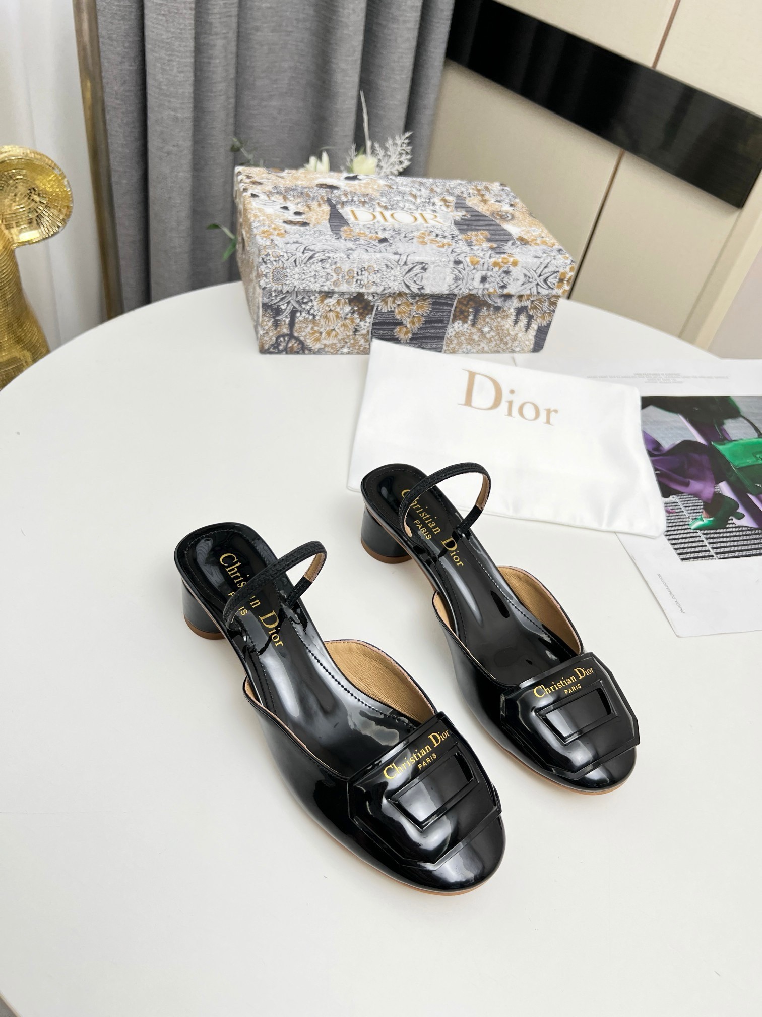 D*or day slingback pumps 35mm in black patent calfskin