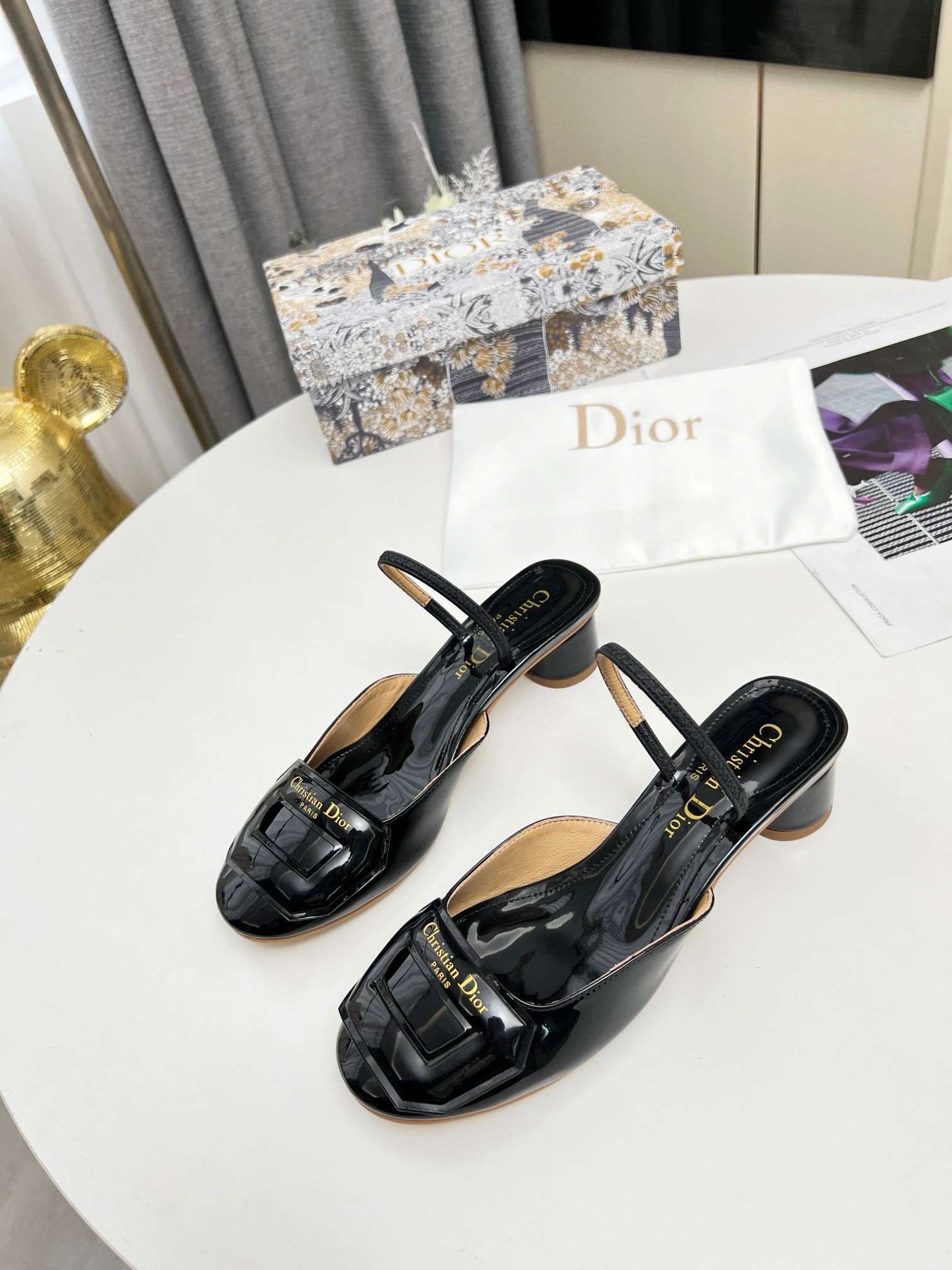 D*or day slingback pumps 35mm in black patent calfskin