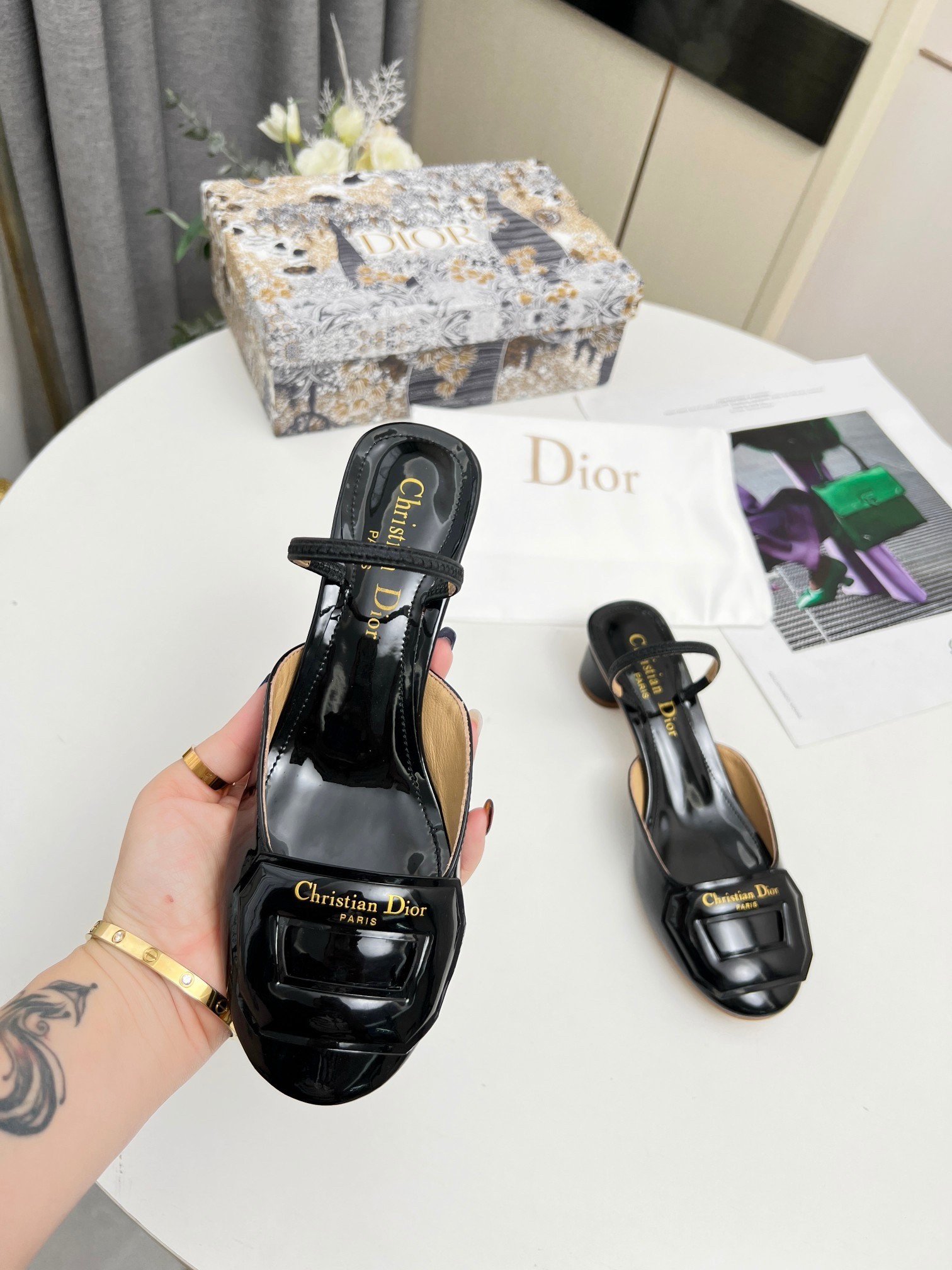 D*or day slingback pumps 35mm in black patent calfskin