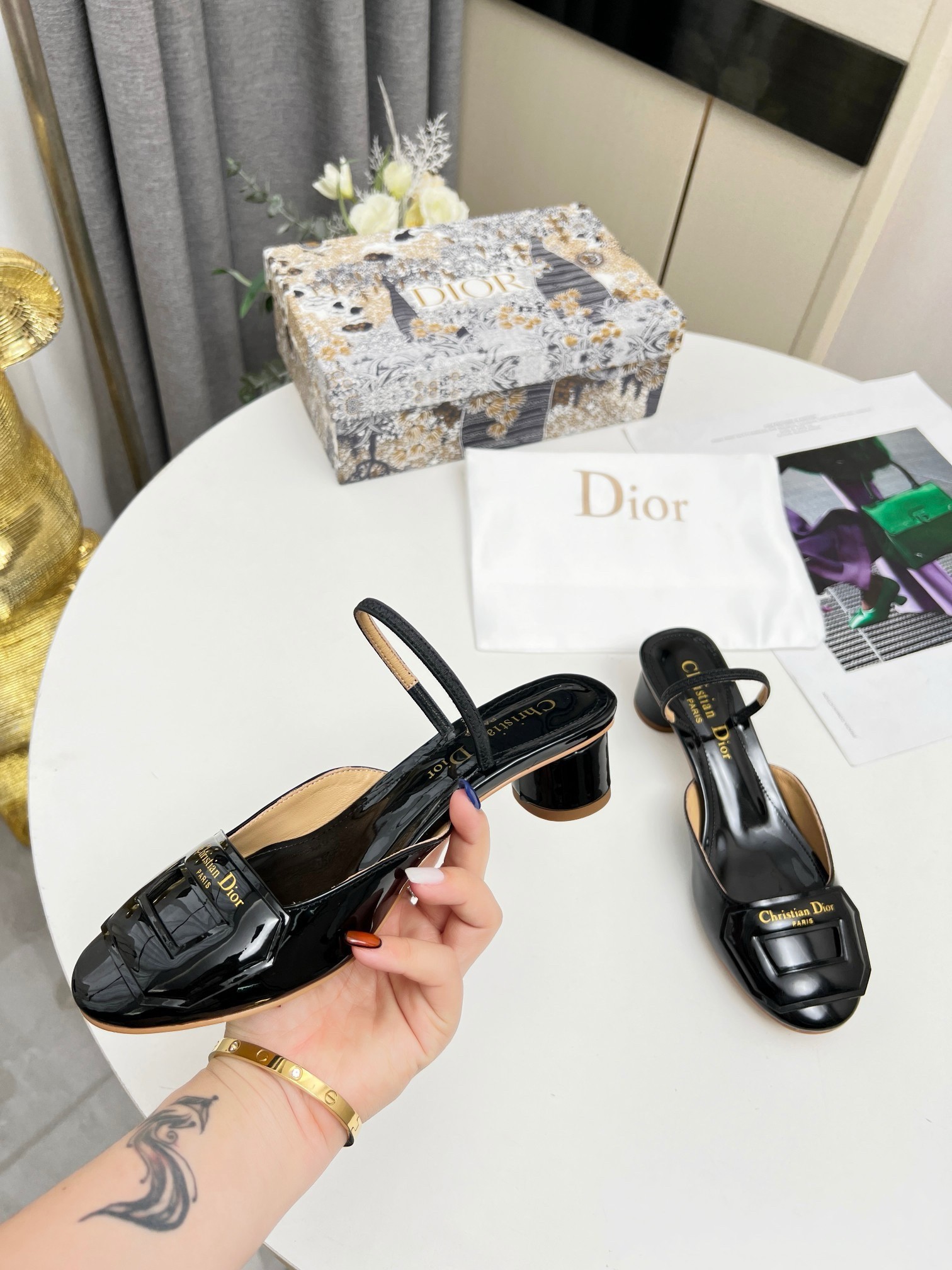 D*or day slingback pumps 35mm in black patent calfskin