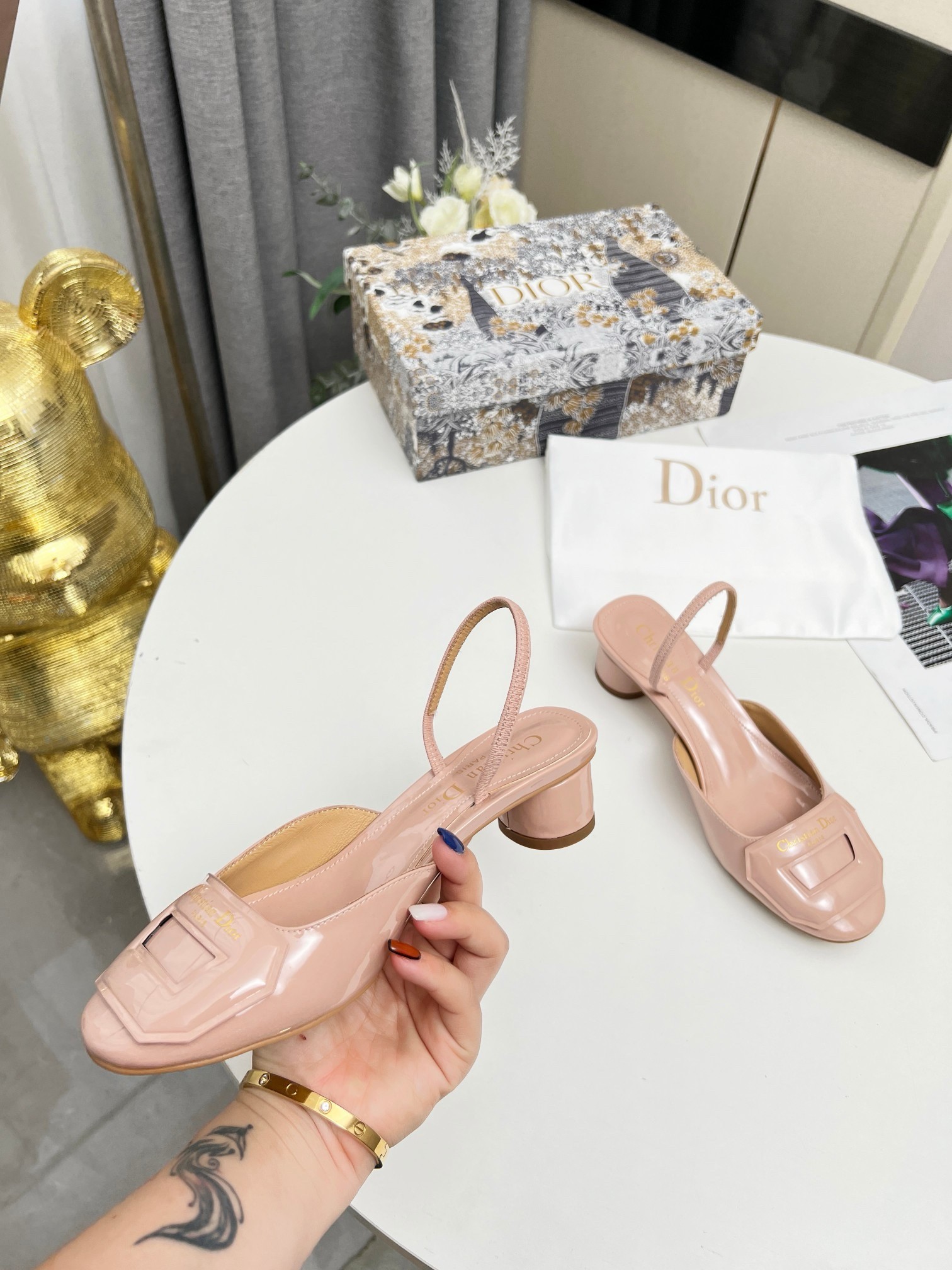 D*or day slingback pumps 35mm in nude patent calfskin