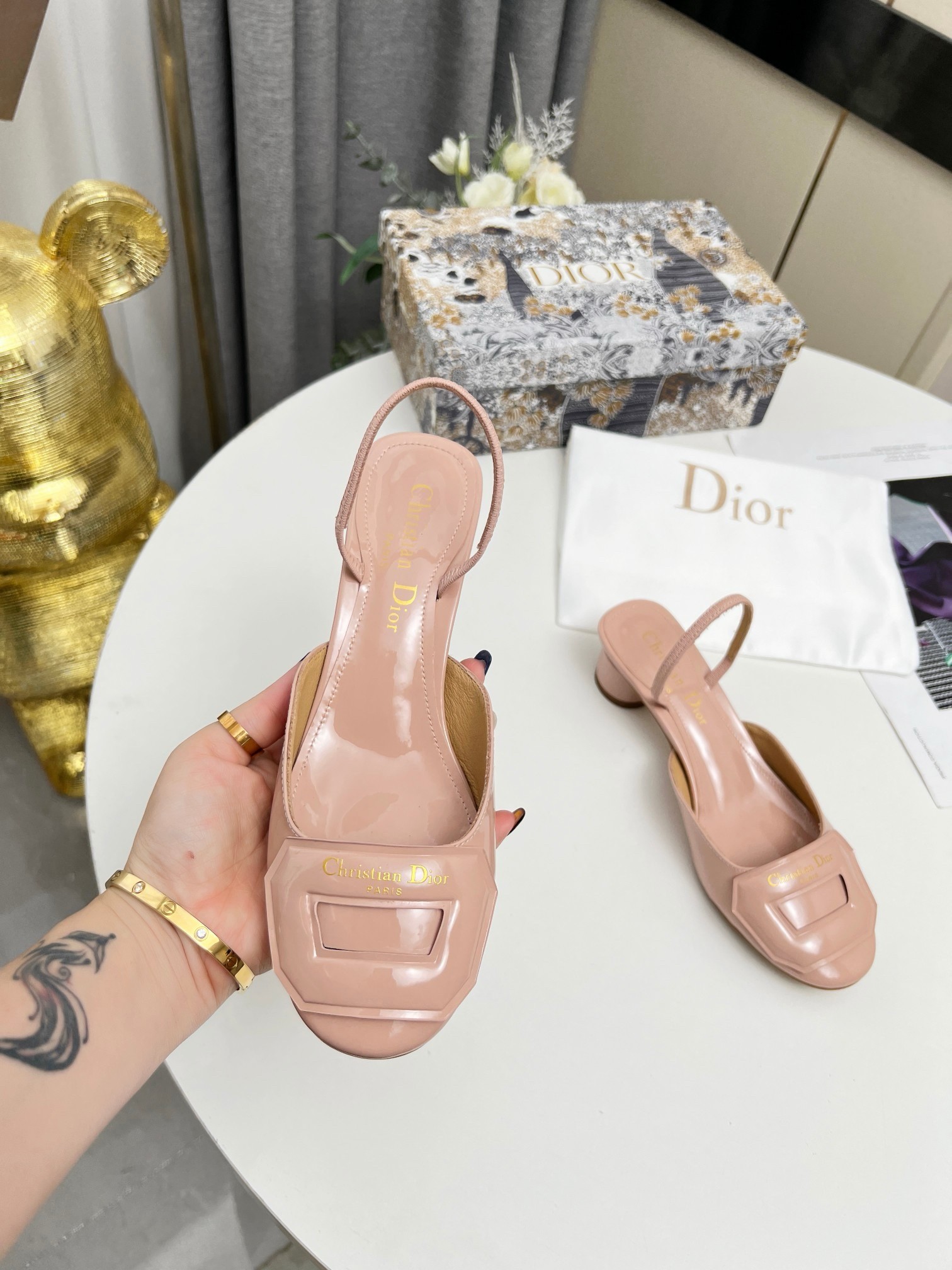 D*or day slingback pumps 35mm in nude patent calfskin