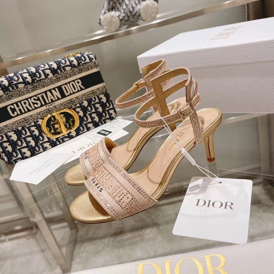 D*or dway heeled sandals in gold cotton with strass