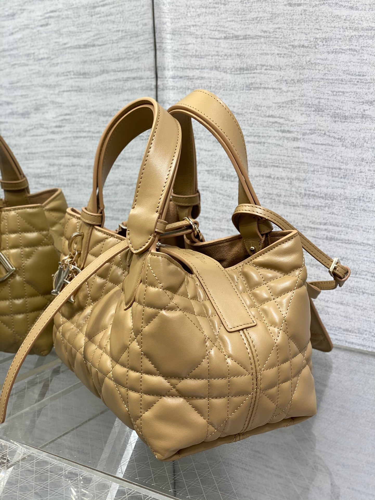 D*or toujours small bag in tan macrocannage calfskin