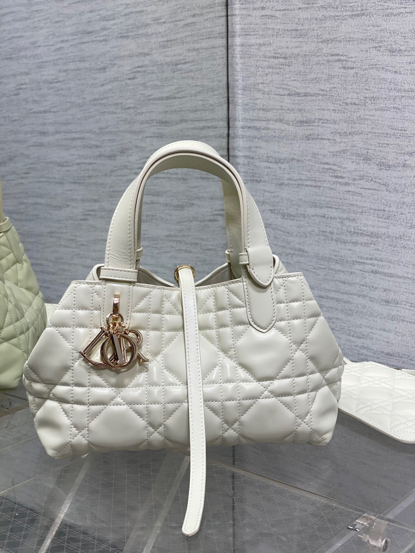 D*or toujours small bag in white macrocannage calfskin