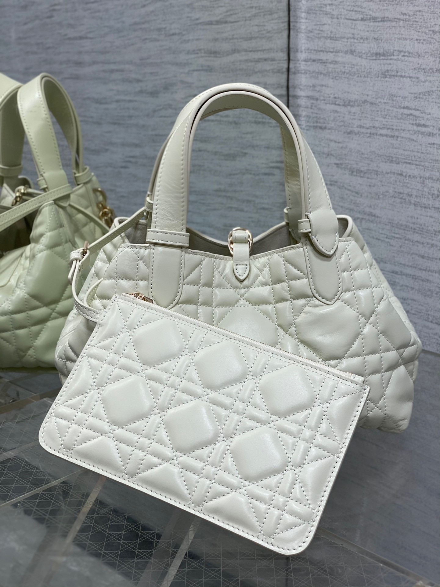 D*or toujours small bag in white macrocannage calfskin