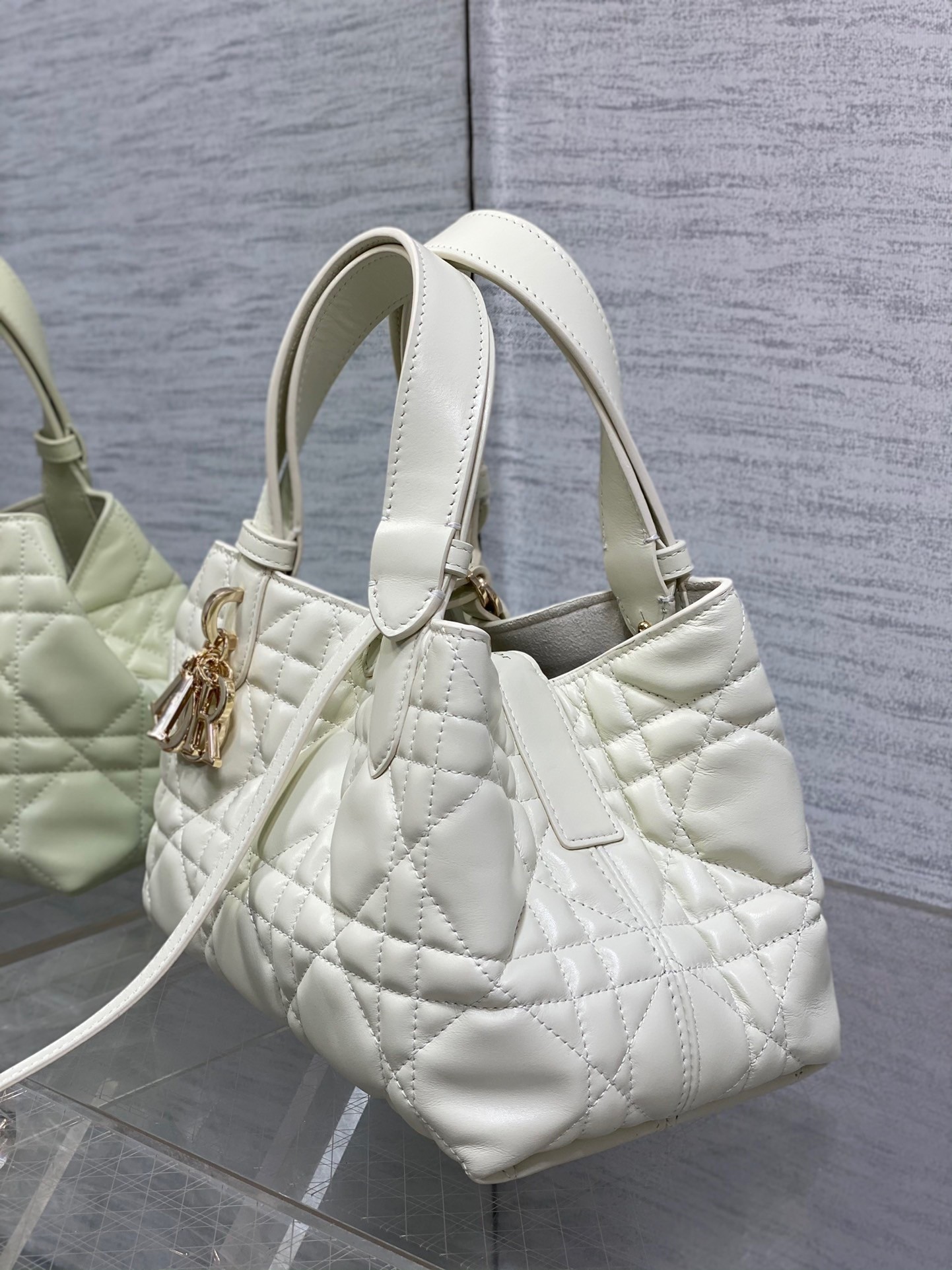 D*or toujours small bag in white macrocannage calfskin