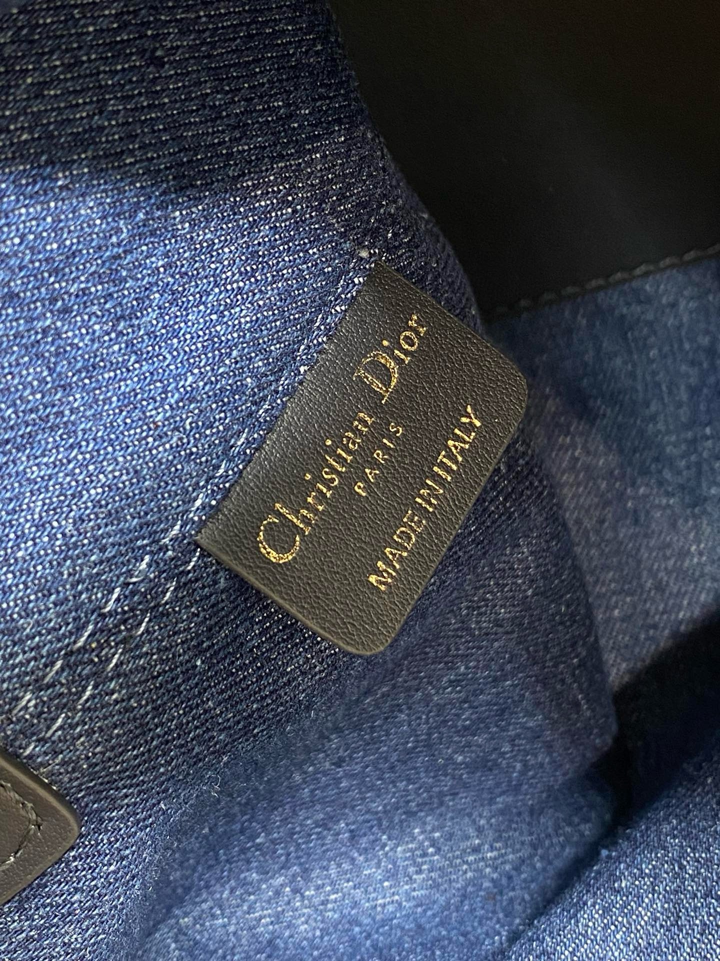 D*or toujours medium bag in blue denim oblique jacquard