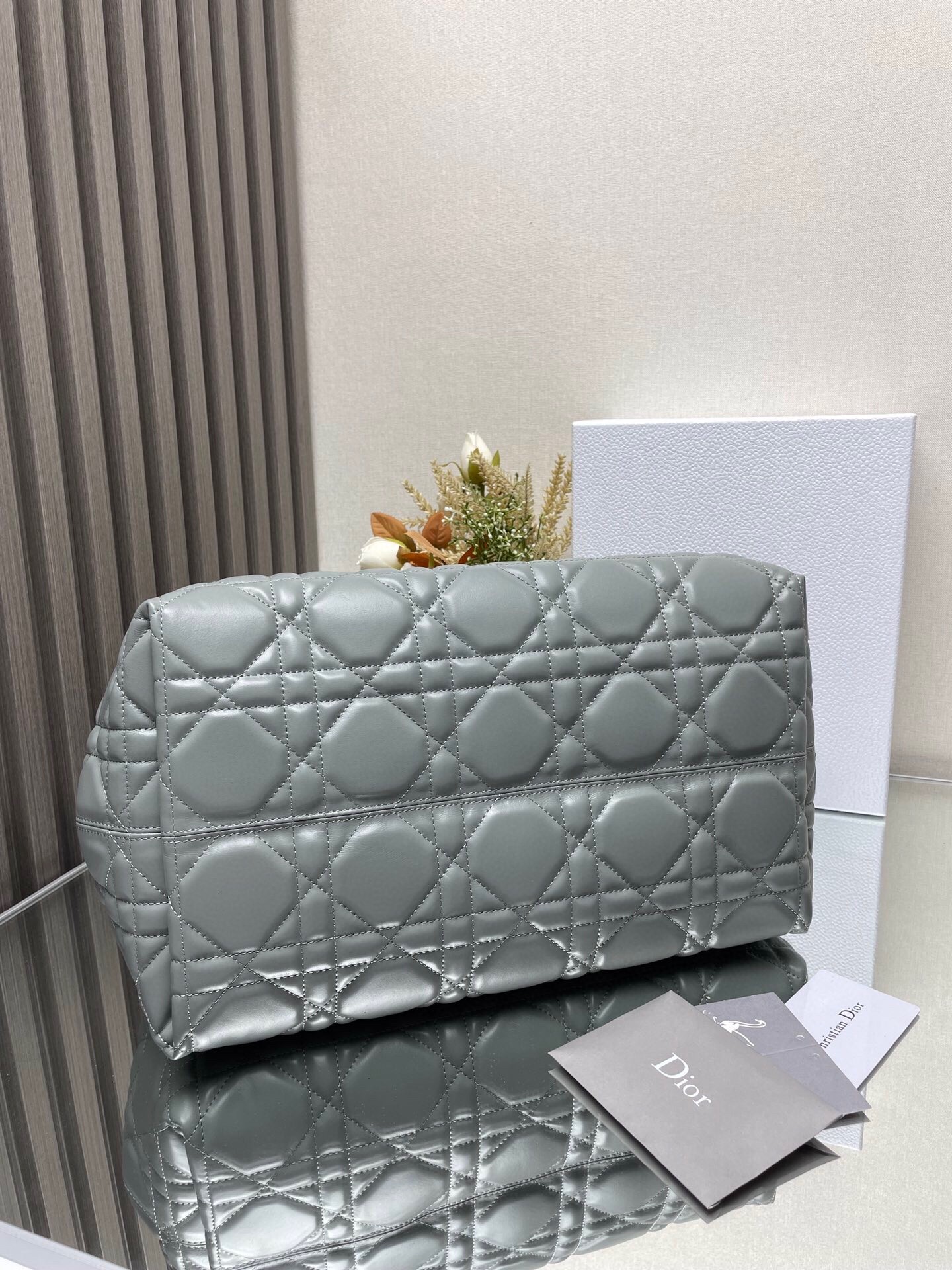 D*or toujours large bag in grey macrocannage calfskin