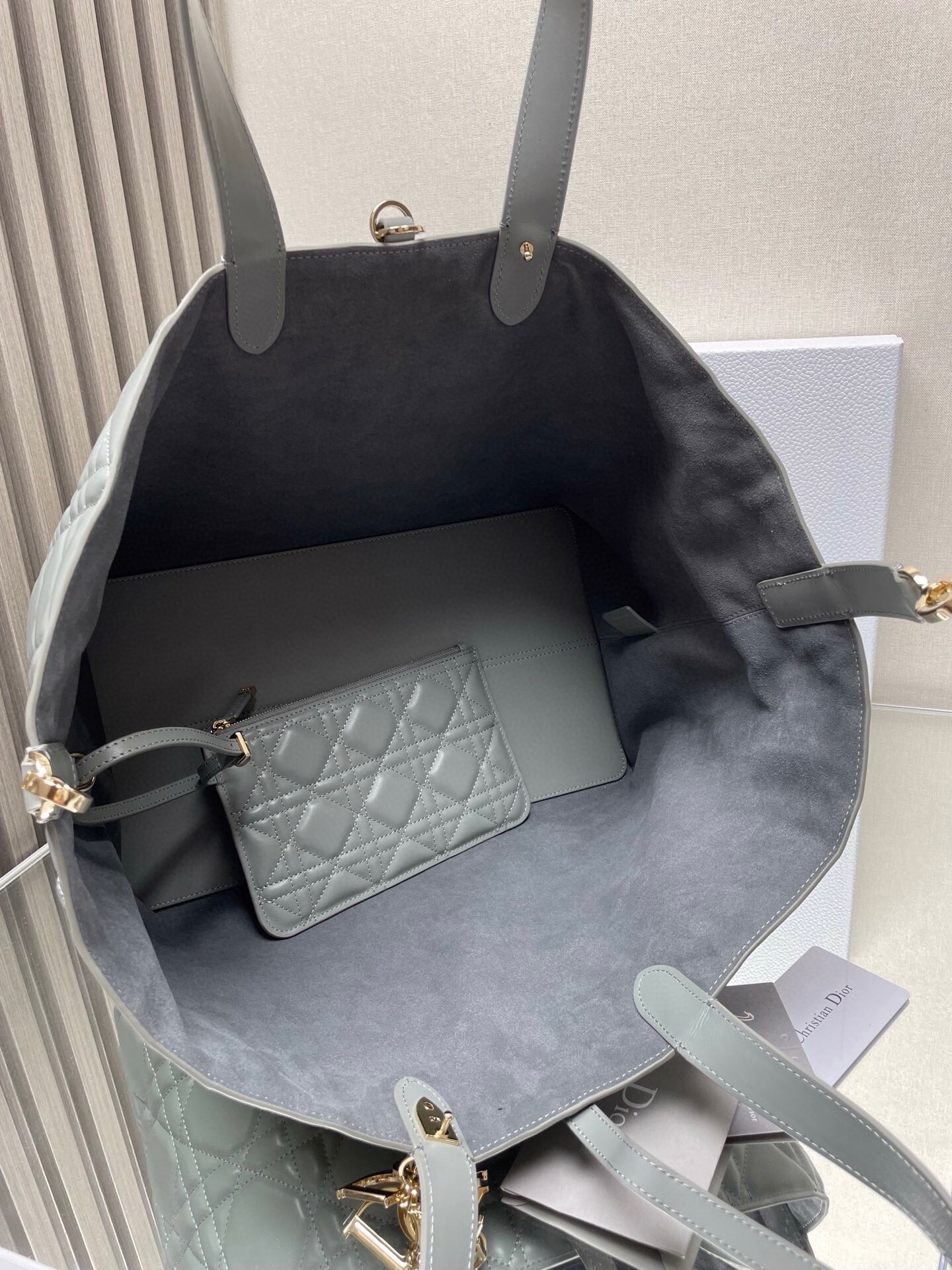 D*or toujours large bag in grey macrocannage calfskin