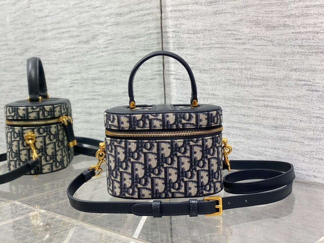 D*or small cd signature vanity case in blue oblique jacquard