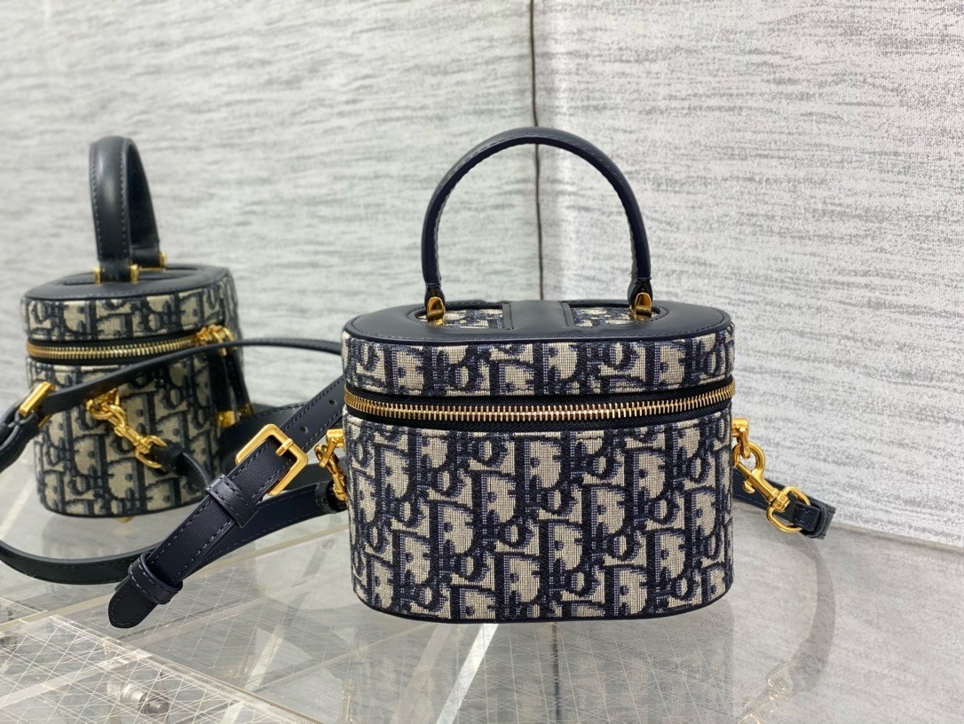 D*or small cd signature vanity case in blue oblique jacquard