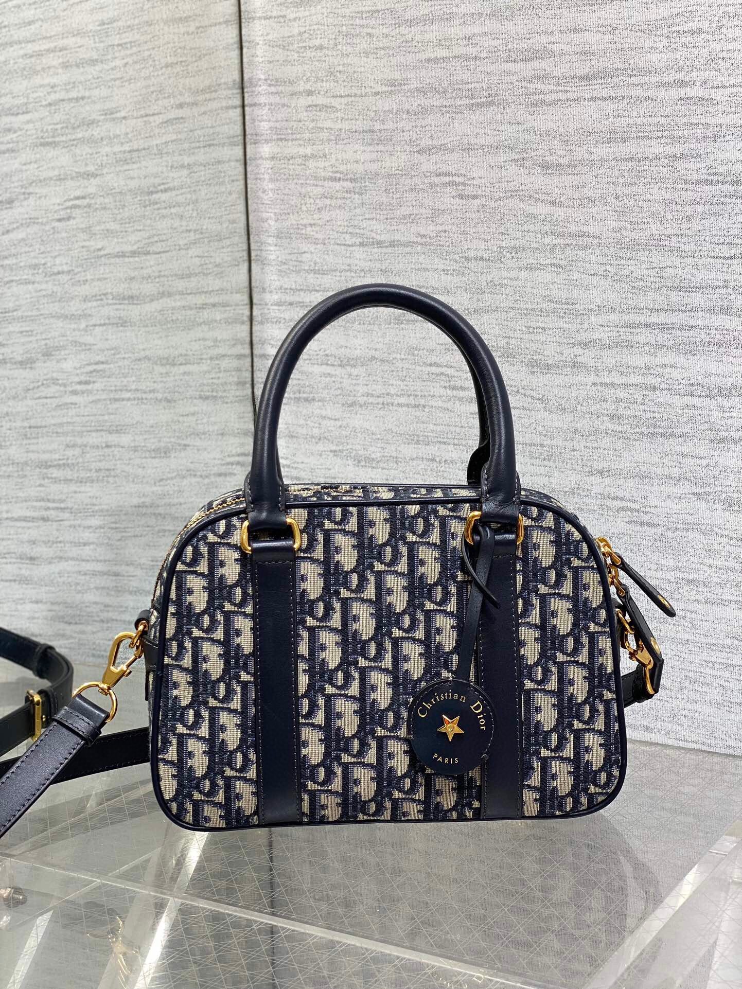 D*or d-vibe bowling medium bag in blue oblique jacquard