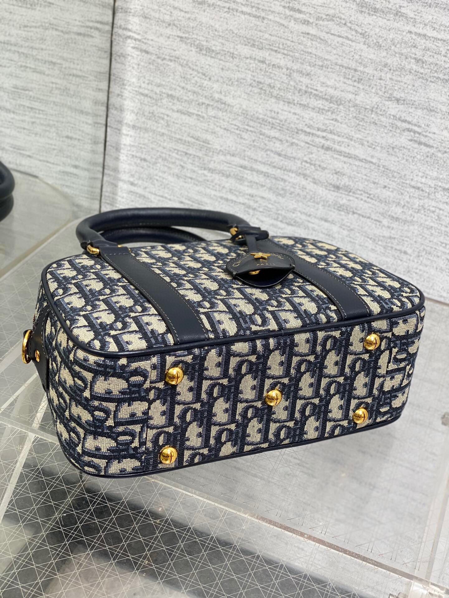 D*or d-vibe bowling medium bag in blue oblique jacquard