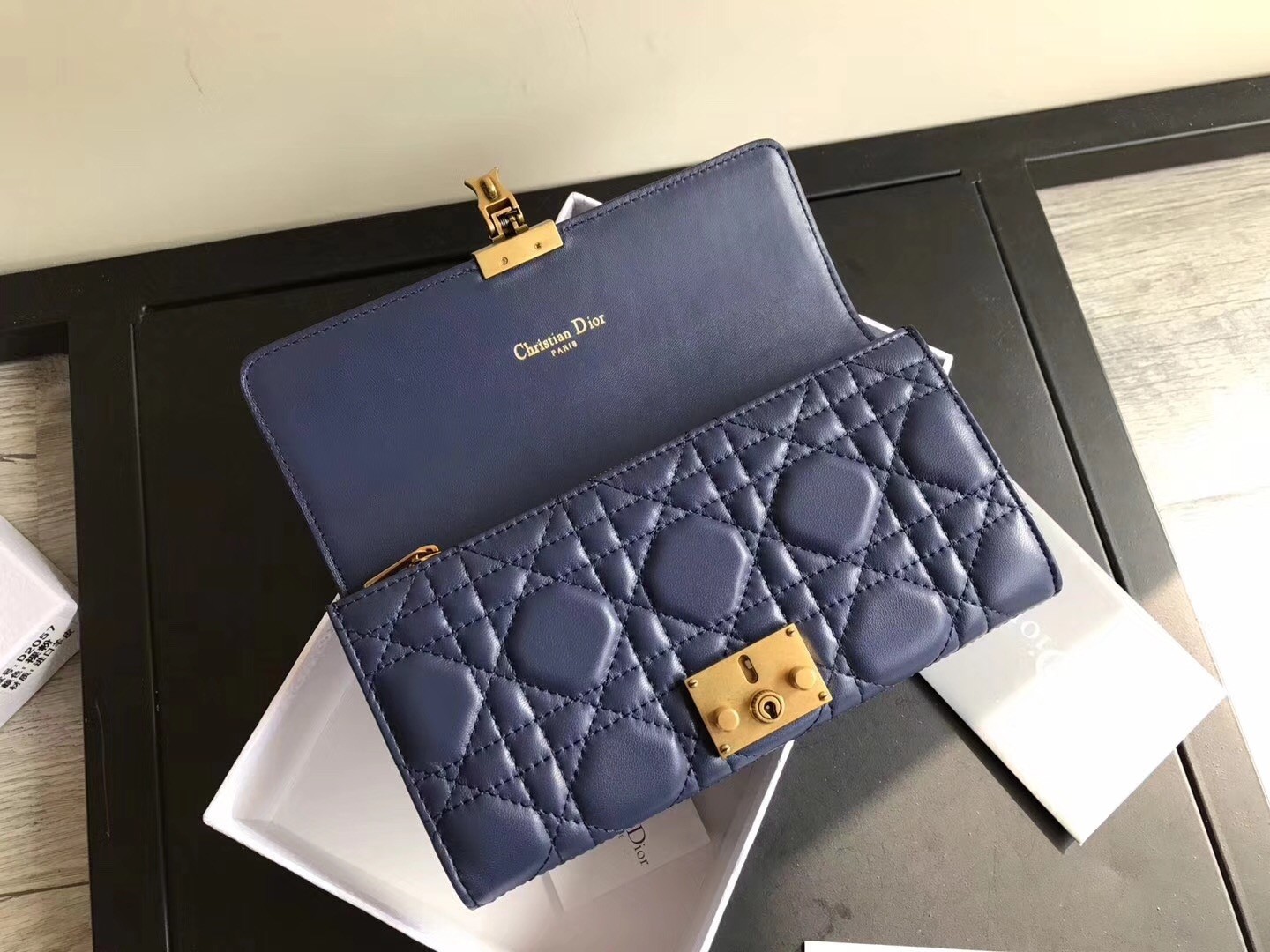 D*or D*oraddict continental wallet in navy blue lambskin