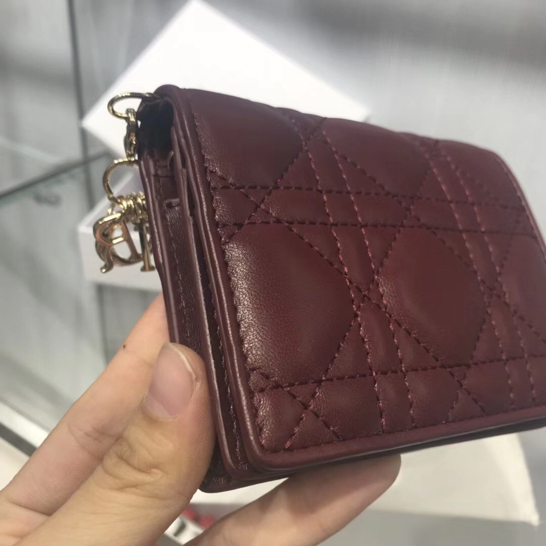 D*or mini lady D*or wallet in bordeaux lambskin