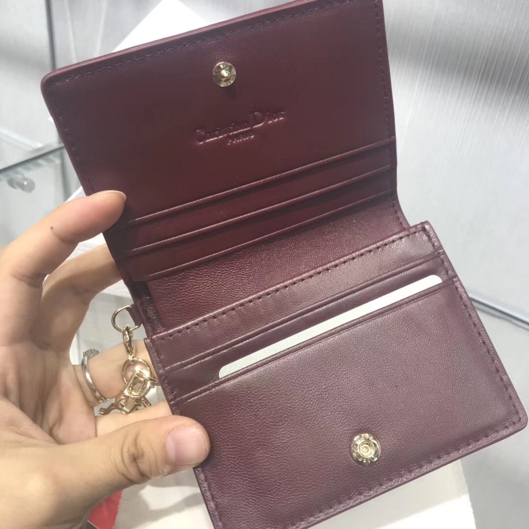 D*or mini lady D*or wallet in bordeaux lambskin