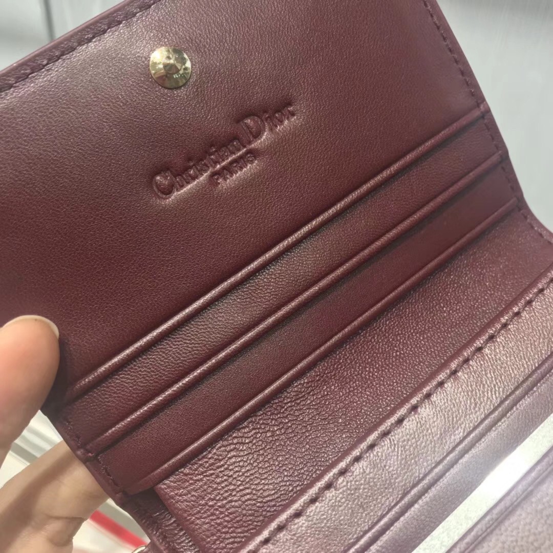 D*or mini lady D*or wallet in bordeaux lambskin
