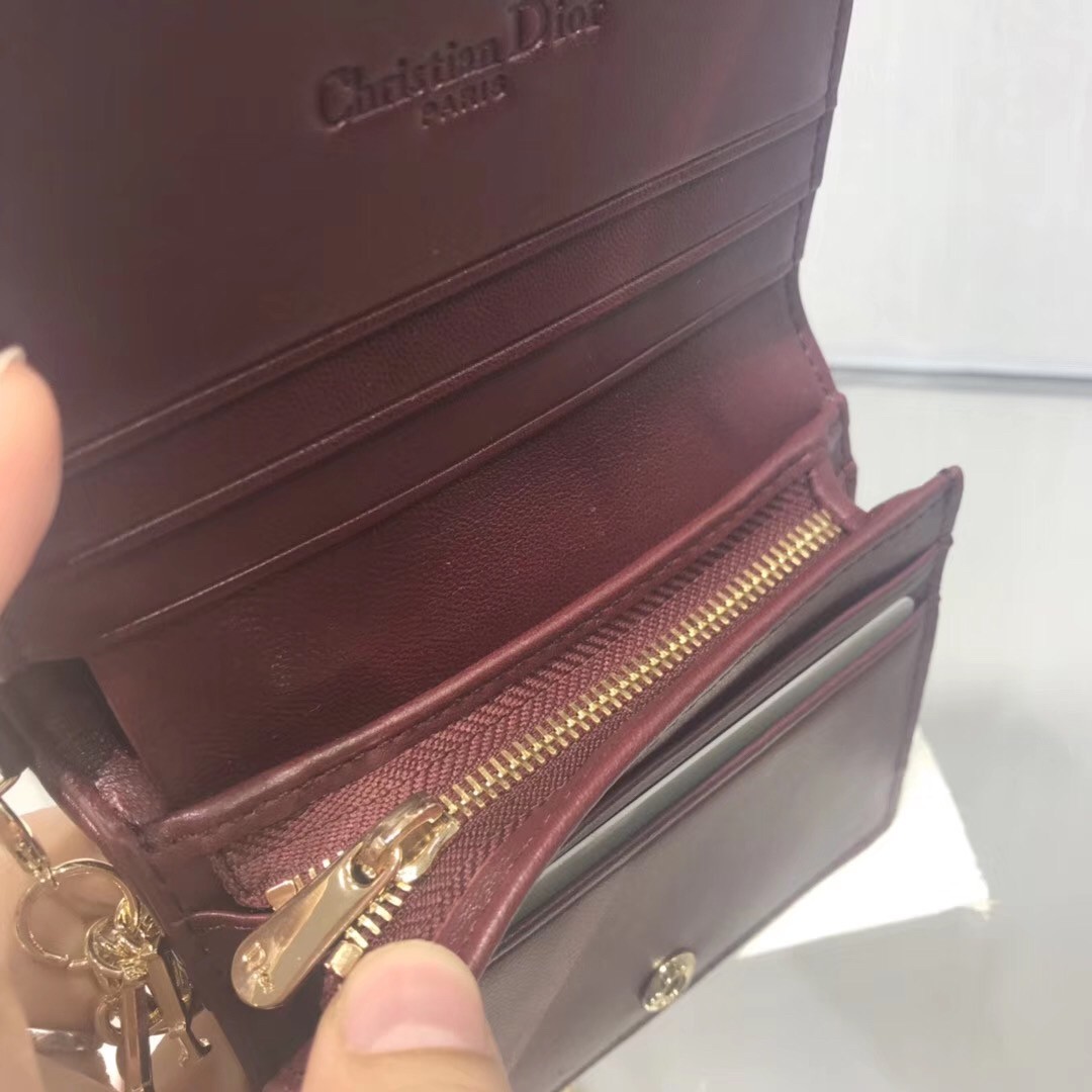 D*or mini lady D*or wallet in bordeaux lambskin