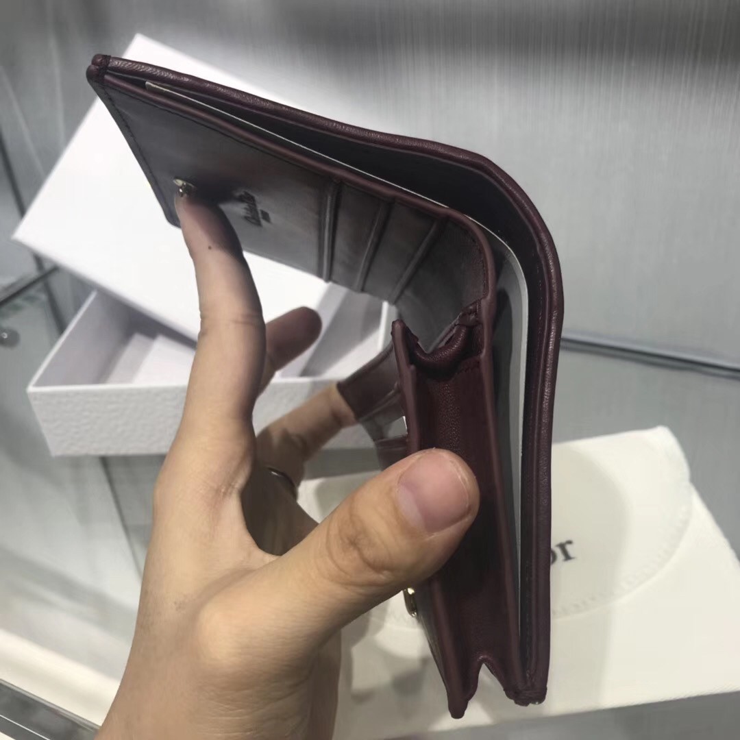 D*or mini lady D*or wallet in bordeaux lambskin