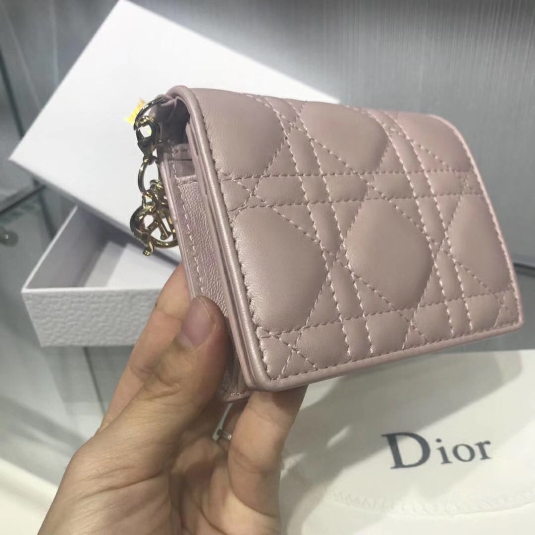 D*or mini lady D*or wallet in lotus pearly lambskin