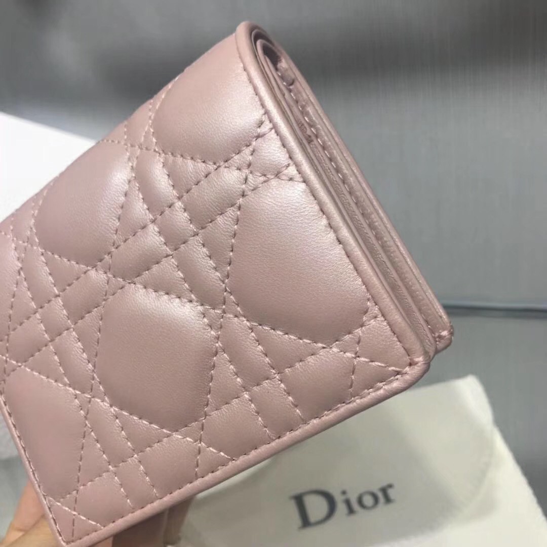 D*or mini lady D*or wallet in lotus pearly lambskin