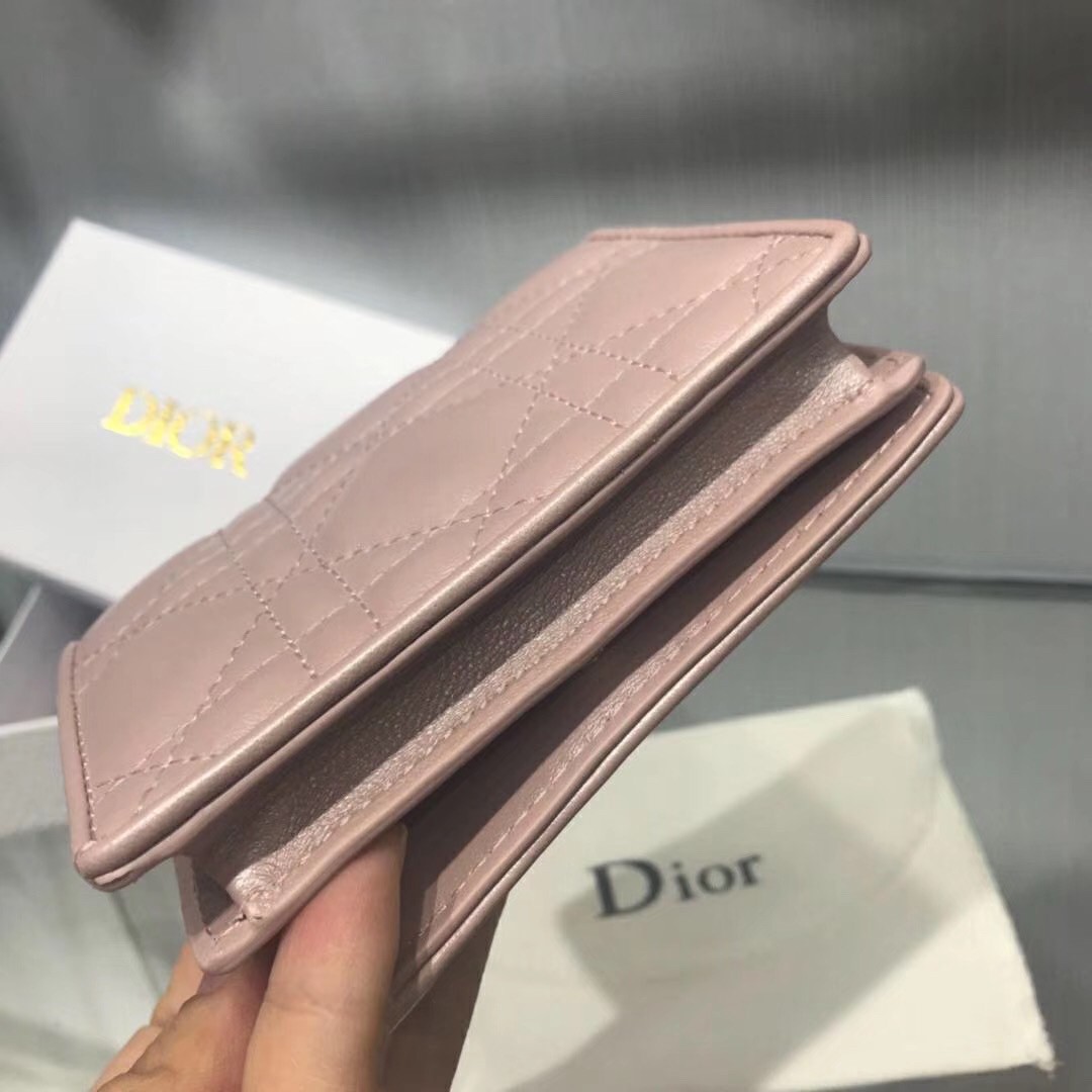 D*or mini lady D*or wallet in lotus pearly lambskin