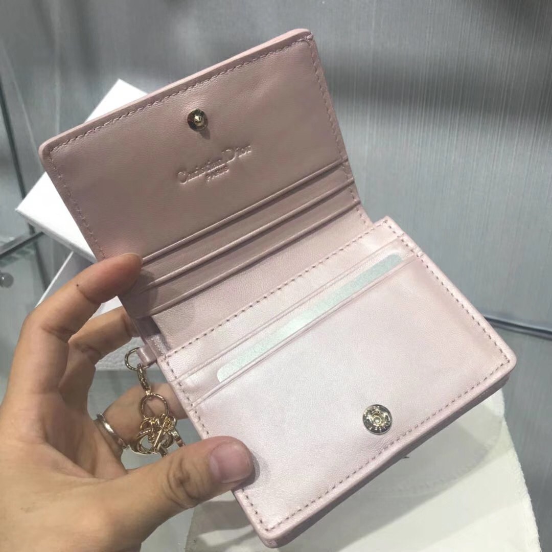 D*or mini lady D*or wallet in lotus pearly lambskin