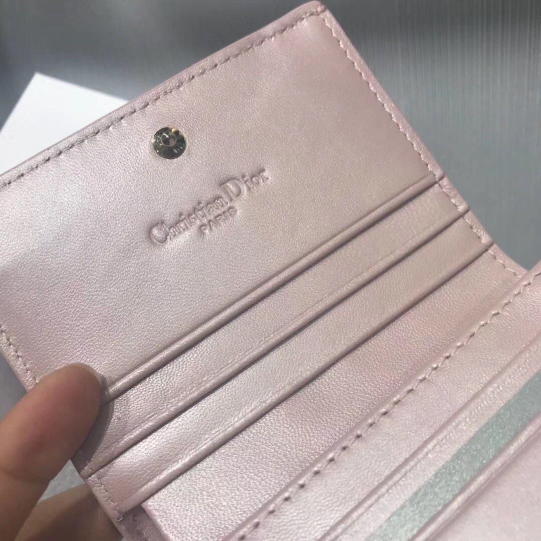 D*or mini lady D*or wallet in lotus pearly lambskin