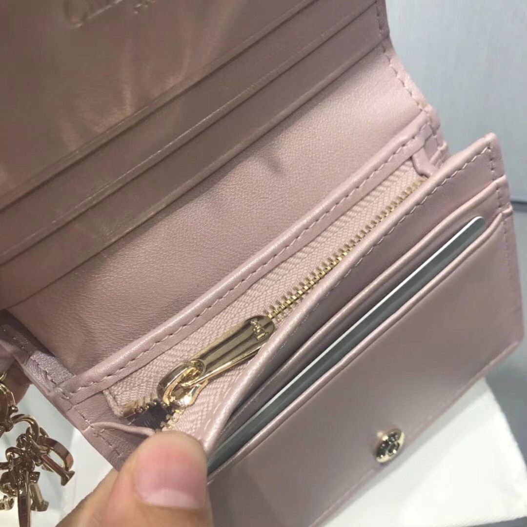 D*or mini lady D*or wallet in lotus pearly lambskin