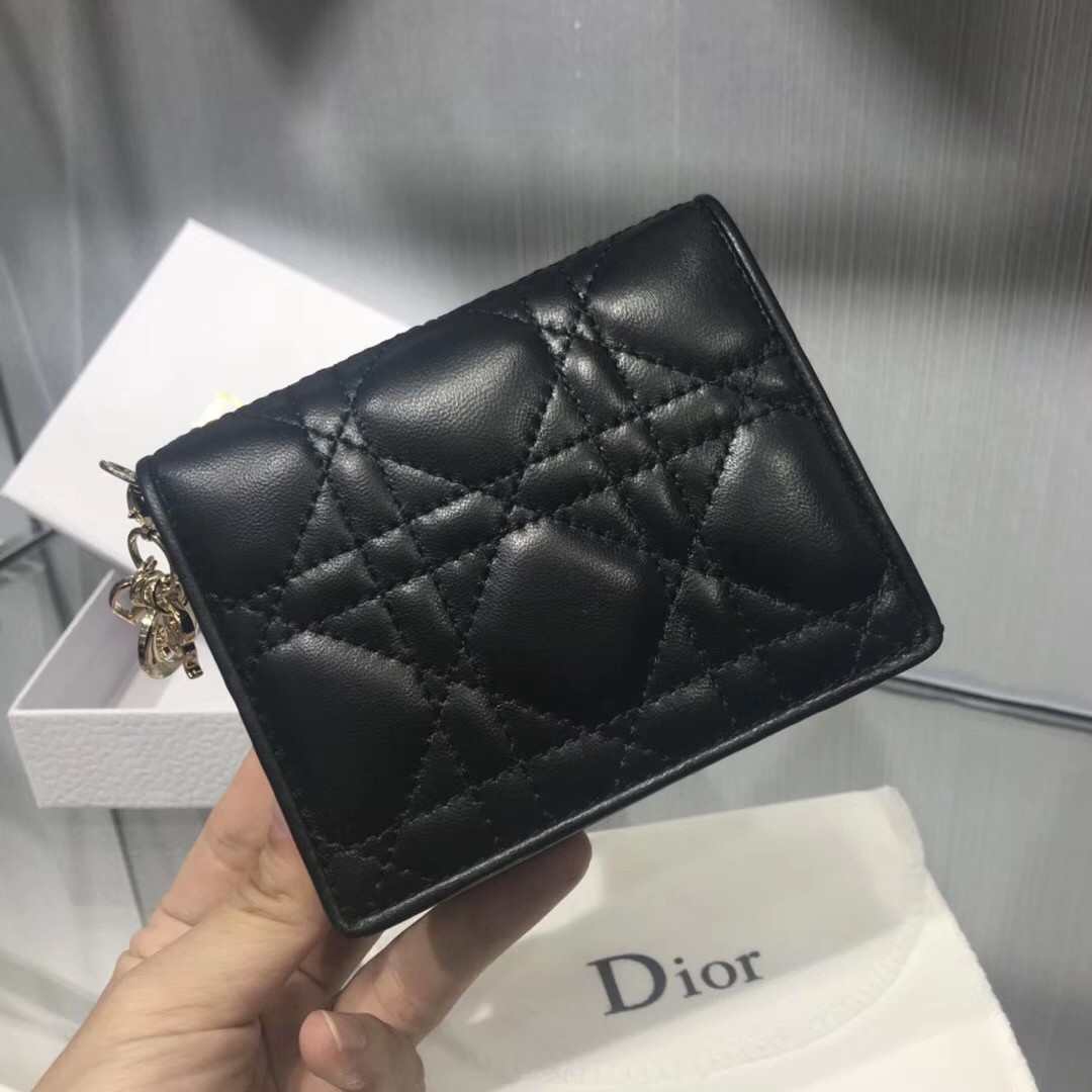 D*or mini lady D*or wallet in black lambskin
