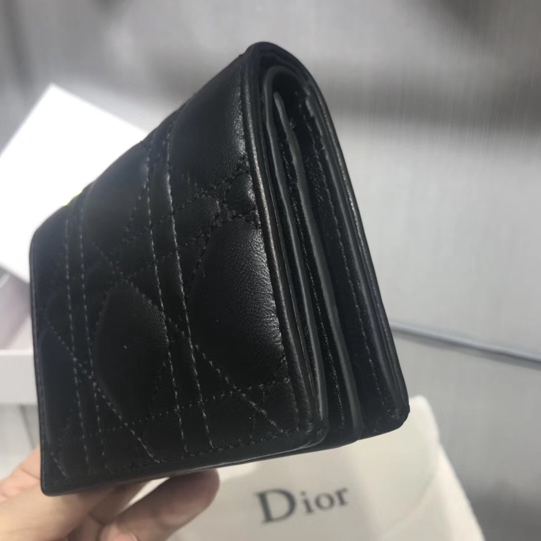 D*or mini lady D*or wallet in black lambskin